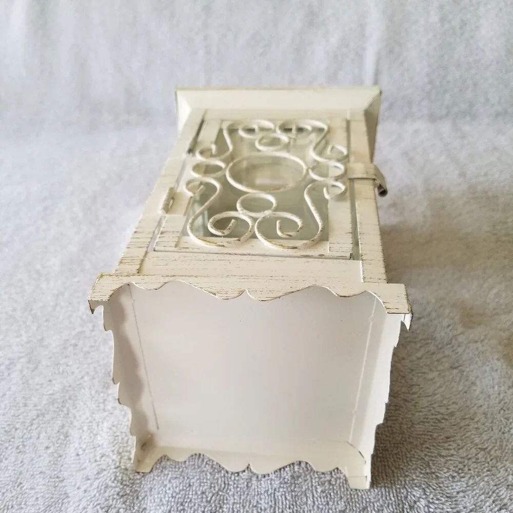 ASHLAND'S ELEGANT LANTERN ANTIQUE FILIGREE OFF WHITE - DISTRESSED DESIGN METAL